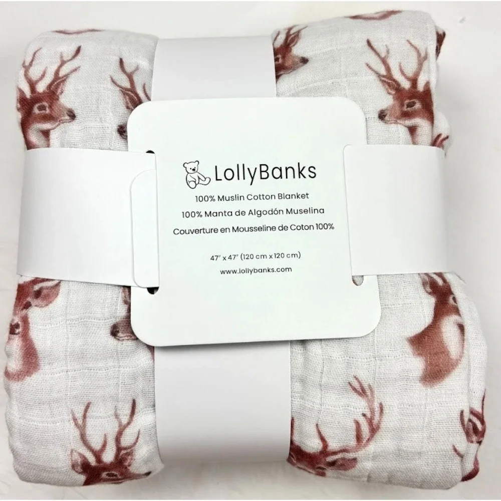 Lolly Banks Deer Head Face 6‎ Layer White Brown Muslin 47